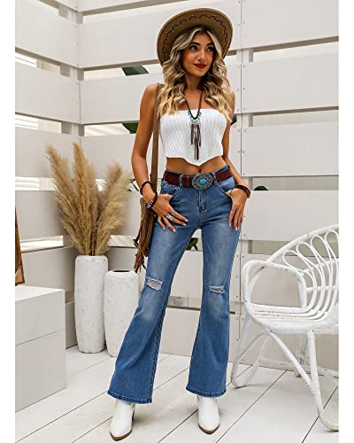 luvamia Women's Ripped Flare Bell Bottom Jeans Pants Retro Wide Leg Denim Pants2