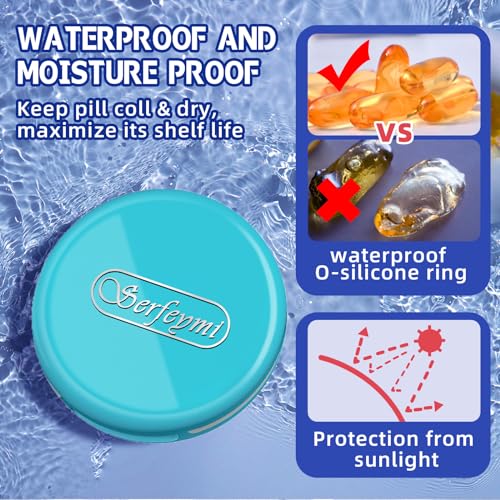 Image of Serfeymi Small Pill Case for Purse, Unique Artistic Patterns Travel Pill Box with 3 Compartments, Portable Mini Pill Organizer for Pocket, Decorative Pill Container for Purse - Light Blue(Logo)