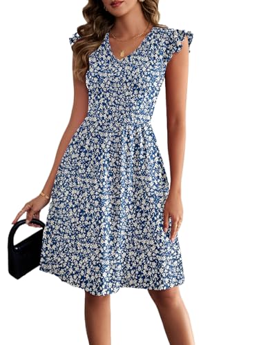 Image of HELYO Women's Summer Dresses Cute V Neck Ruffle Sleeve Cocktail Short Work Casual Dress with Pockets 648