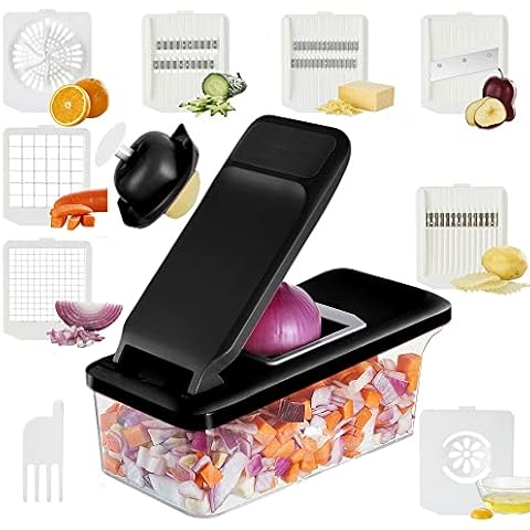 VEKAYA Vegetable Chopper, Professional Food Chopper with Container, Multifunctional Veggie Slicer, Cutter Detachable Blades, Onion Dicer for Kitchen (Black) Cover