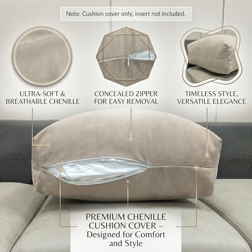 Housse de coussin décorative grise haut de gamme avec zip invisible