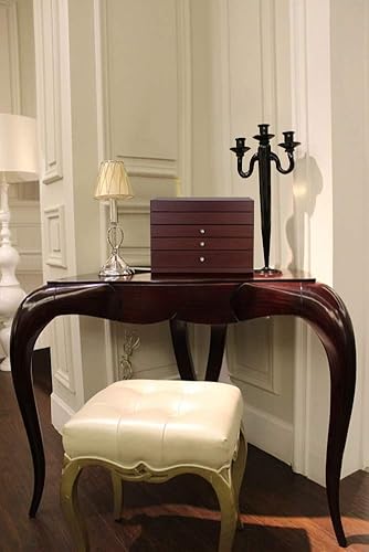 Miniatura 6 de AA Caja organizadora de joyas grande de madera maciza con 3 cajones de almacenamiento y espejo para mujer color marrón