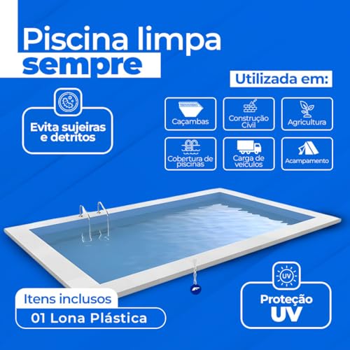 Lona Azul Impermeável Carreteiro, Piscina, Toldos, Caminhão 105G 6x5 Metros + Corda 10 Metros