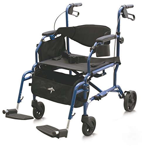 Medline Translator Combination Transport Chair and Rollator, Blue - Lightweight, Foldable, 250 lb. Capacity