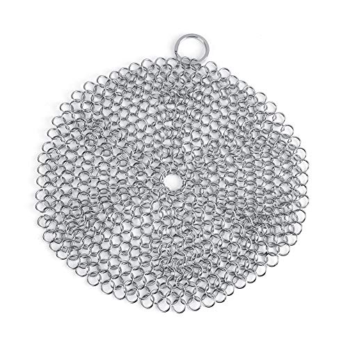 Ponacat Chainmail Scrubber, Stainless Steel Cast Iron Cleaner Anti-Rust Scraper for Cast Iron Pan Pot Cookware, for Grilling & BBQ Utensil, Grill Scrapers, Outdoor Cooking