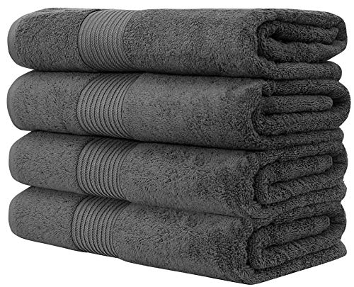 Luxury Extra Large Oversized Bath Towels | Hotel Quality Towels | 650 Gsm | Soft Combed Cotton Towels For Bathroom | Home Spa Bathroom Towels | Thick & Fluffy Bath Sheets | Dark Grey - 4 Pack #TOP1