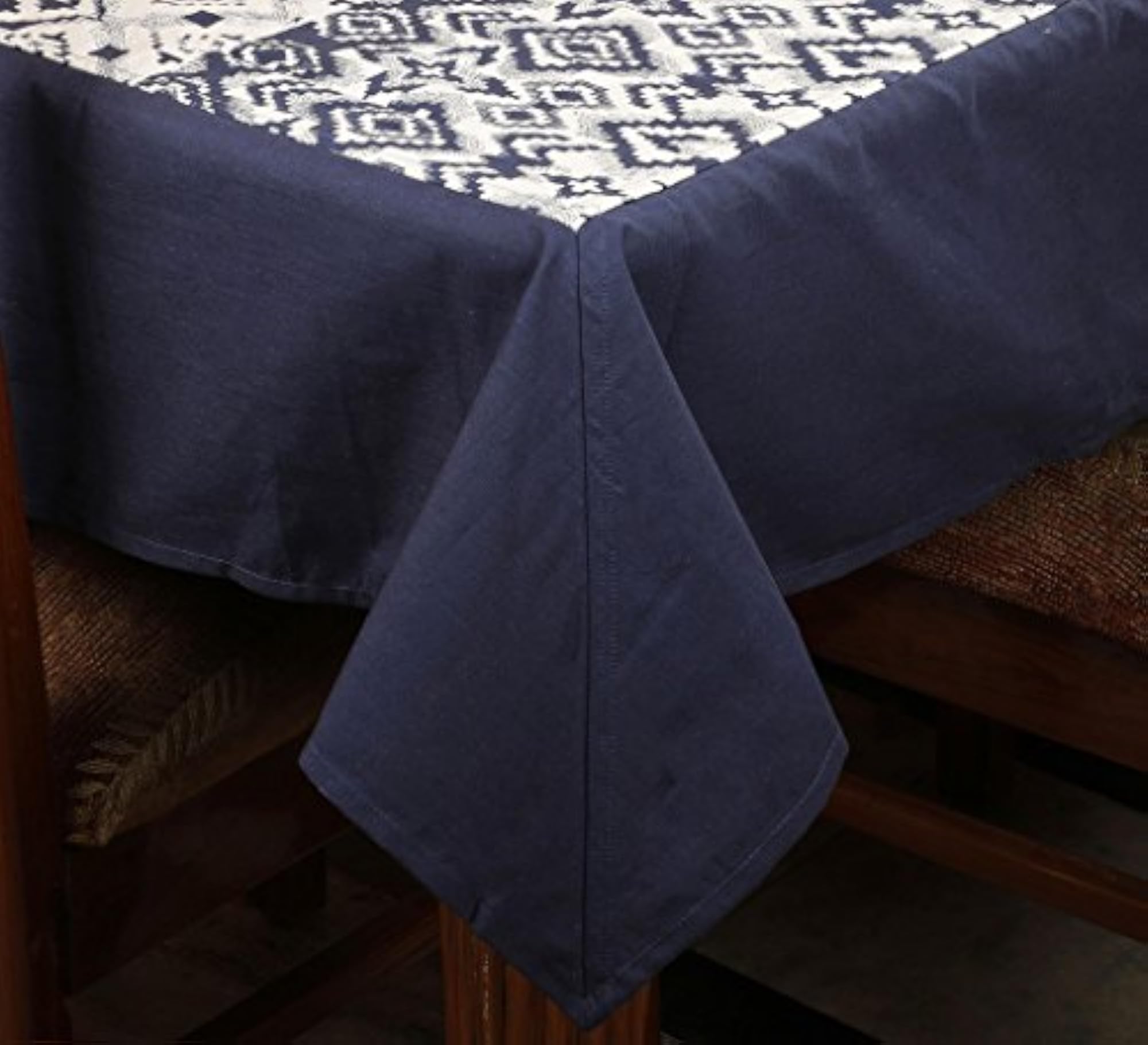 Ikat Printed Blue Table Cover with Place Mat & Napkin (Pack of 19)
