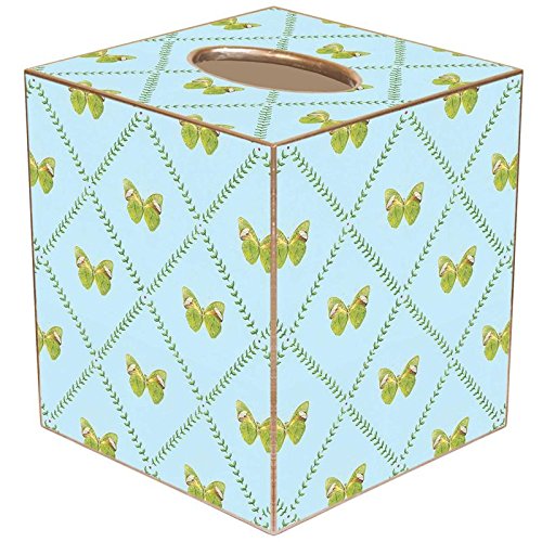 Aqua Butterfly Paper Mache Tissue Box Cover