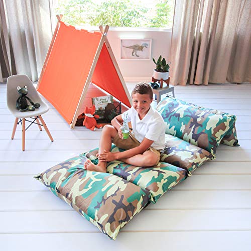 Butterfly Craze Kid's Floor Pillow Bed Cover - Use as Nap Mat, Portable Toddler Bed Alternative for Sleepovers, Travel, Napping, or as a Lounger for Reading, Playing. Cover Only!