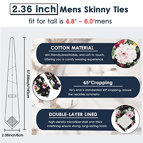 Image of Mantieqingway Floral Ties for Men Skinny Cotton Tie Flower Necktie