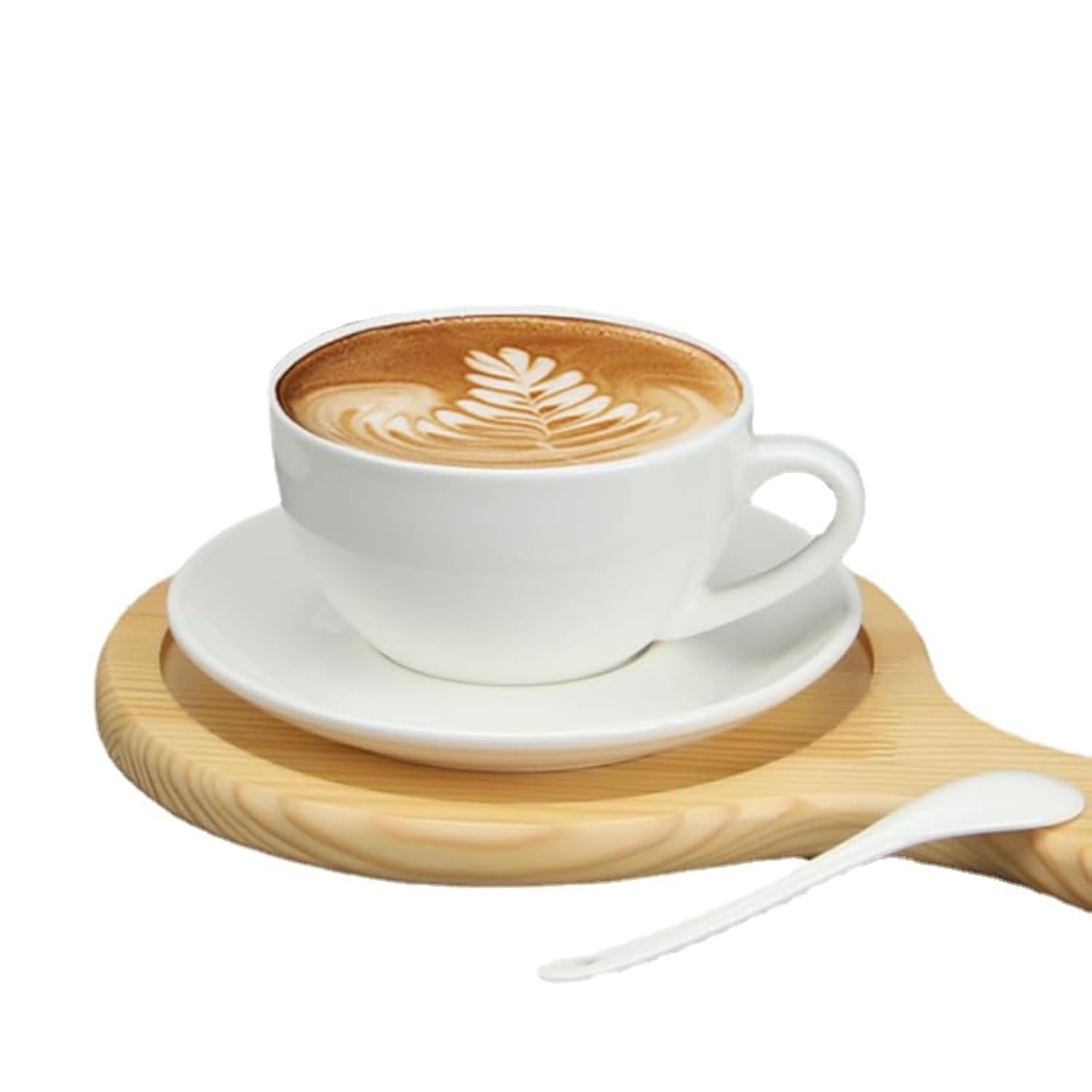 Remtavena European Ceramic Coffee Cup Set with Spoon Simple Latte Art Cappuccino Mocha Cup (L 320ml, with Saucer)