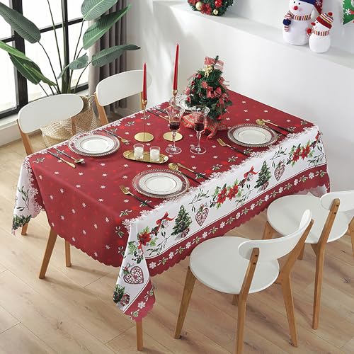 XQKXHZ Mantel de Navidad Rojo, Manteles Mesa Rectangular Tela de Navidad, Mantel Navidad Grande Lavable de Flores, Manteles Navidad Impermeables, Mantel Navideño Decoracion Hogar,150x280cm