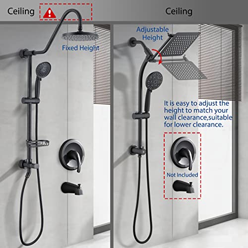 Regadera de lluvia de 8 pulgadas con pulverizador manual de alta presión, barra deslizante sin perforación y brazo extensible ajustable, divisor de 3 vías para fácil alcance, manguera de 5 pies - Negro mate miniatura 5