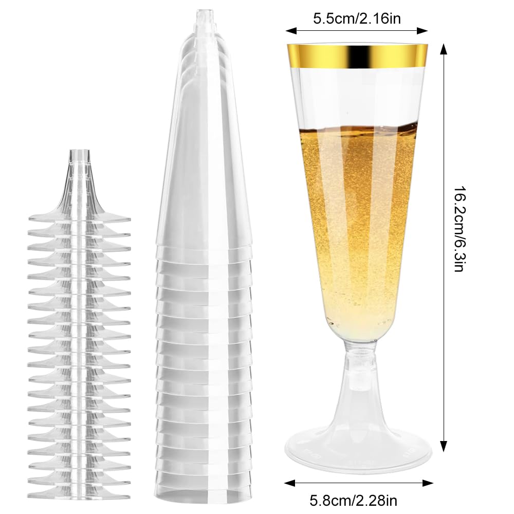 Flute Da Champagne In Plastica - 20 Pezzi Riutilizzabili Con Bordo Oro - Foto 4