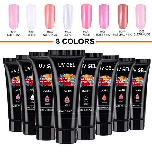 Nagellack Gel Set, MYSWEETY 15ml 8 Farben Nagel Gel UV Rosa Nagelverlängerungsgel für Anfänger French Kit, mit 6W LED/UV… – Bild 3