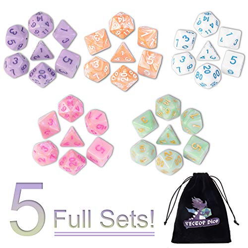 DND Dice, 5 x 7 Sets (35 Pieces) Polyhedron Dice Set for Dungeons & Dragons RPG MTG DND Tabletop Game with 1 Free Pouch