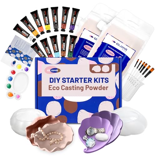 Resin Casting Powder Kit 2 Sets 4 Shell Trays, Home Decor DIY Starter Crafts Kits Adults Women, Water Activated, Fast Curing, Couples Painting Kit/Girls Night/Family Activites,Gifts for Women/Her/Mom