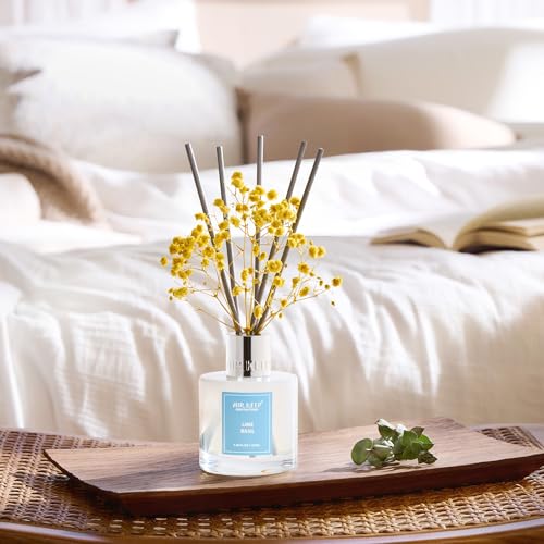 Image of Airkeep Reed Diffuser Set,3.38 fl oz (100 ml) - Lime Basil Oil Diffusers with 8 Reed Sticks, Home Fragrance Reed Diffuser for Bathroom Shelf Decor