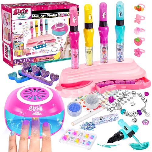 Herenear Kit de Arte de uñas para Niños, Set De Manicura Para Niña, Kit Pintauñas Niñas, Maquillaje Niñas Regalo Cumpleaños 6 7 8 9 10 11 12 Años