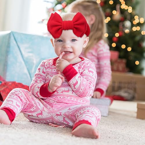 2pcs Red Green Bow Headbands for Newborn Baby Girls, Christmas Hair Bow Headbands 7inch Big Stretchy Soft Head Wrap Turban Hair Accessories Gifts for Infant Toddler Baby Girl Newborn Essentials4