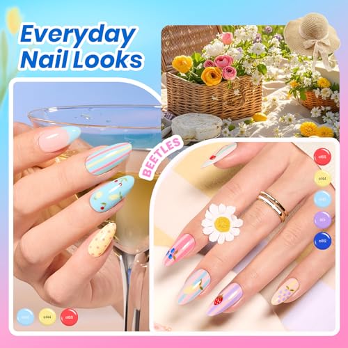 Image of Beetles Deal Box Gel Nail Polish Kit with U V Light - 35 Colors Gel Polish 288 Pcs Almond Nail Tips 88 Pcs Creative Flow Nails Kit with TPO&HEMA Free Base Matte /Glossy /Glitter Top Coat DIY Gifts