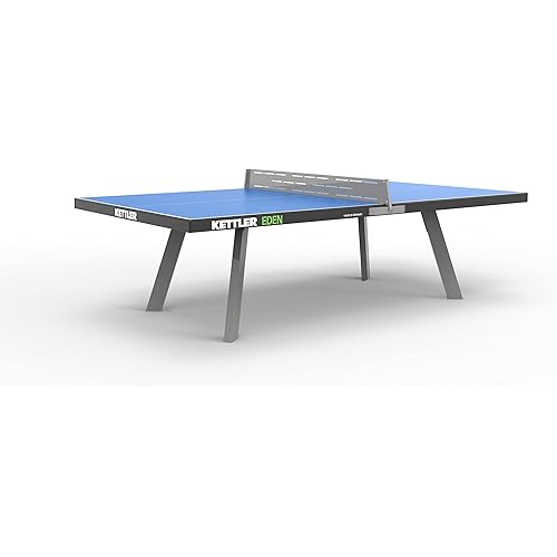 KETTLER Eden Weatherproof Stationary Outdoor Table Tennis Table with Galvanized Steel Legs and Permanent Net and Post System