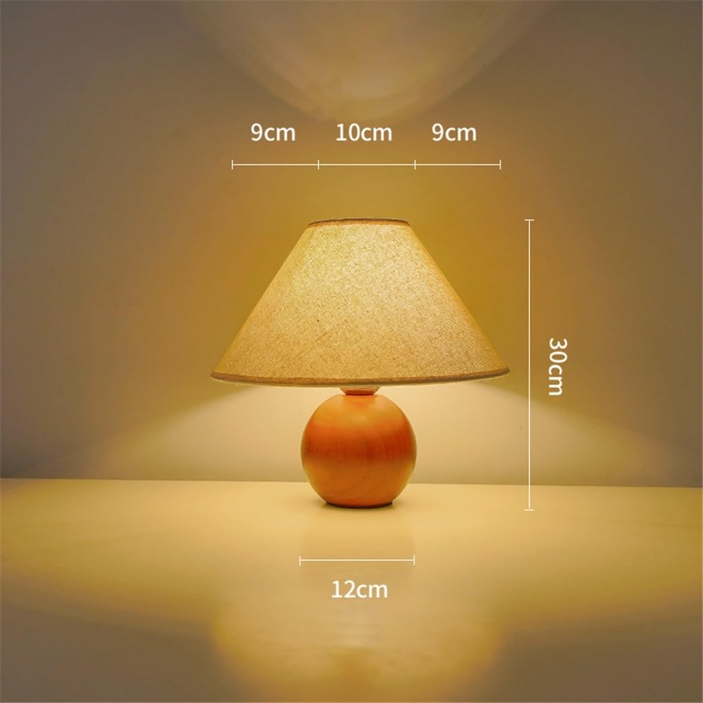 Lampa stołowa Drewniana okrągła, śliczna lampka nocna do sypialni, retro, materiałowa, dekoracyjna Lampy do sypialni