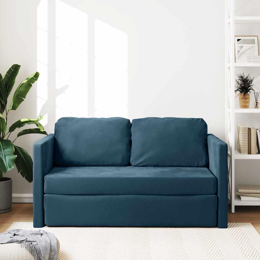 Sofá de suelo azul con función de dormir 122 x 204 x 55 cm terciopelo 2 en 1 sofá cama con espacio de almacenamiento, cojines, reposabrazos para salón, habitación de invitados, oficina y