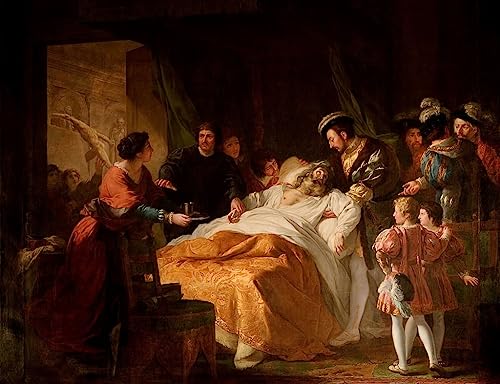 Toile Menageot La mort de Léonard de Vinci pour cadre 58x90 cm