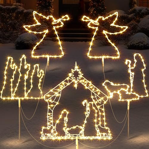 ElectricWise Weihnachtskrippe im Freien, Set mit 5 beleuchteten...