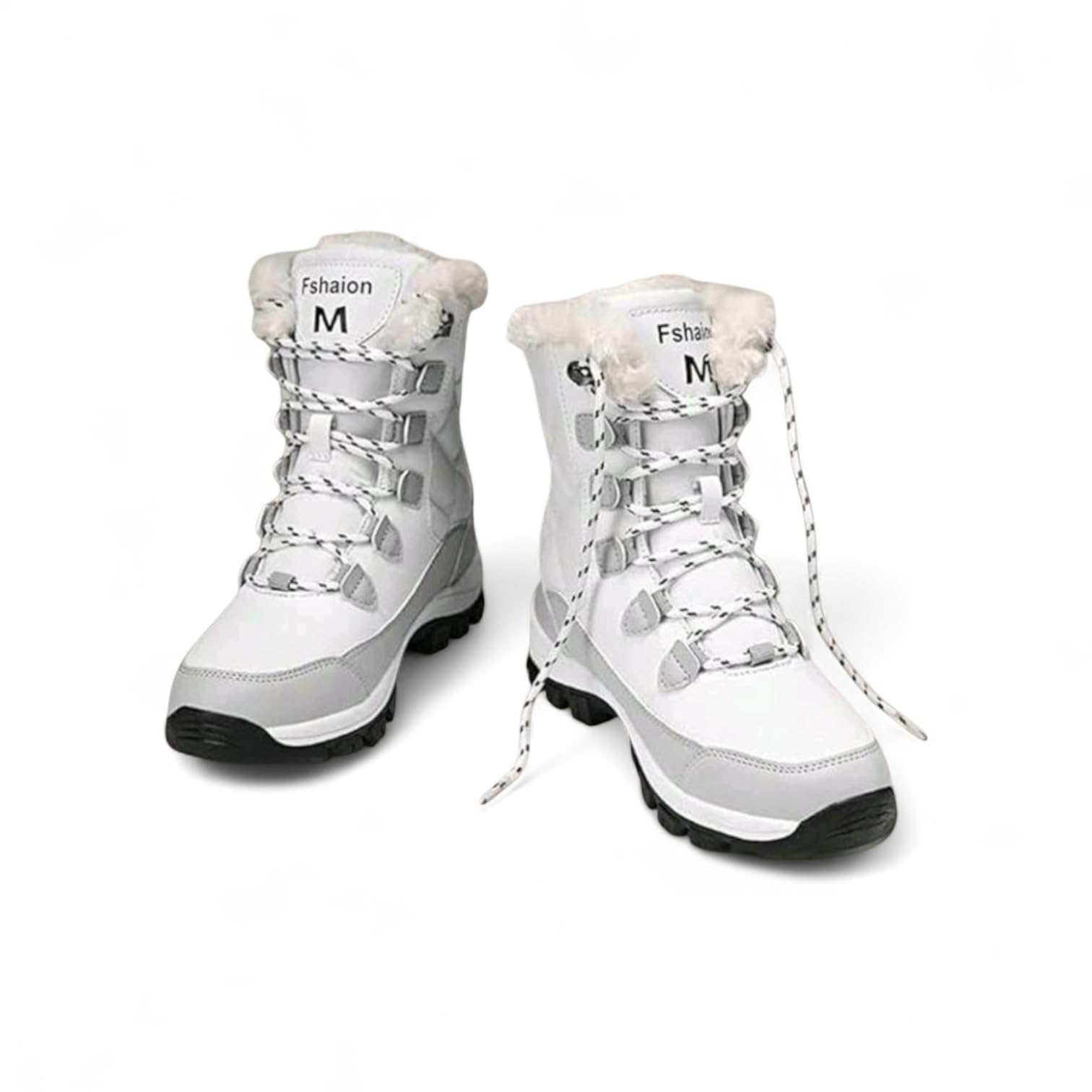 Womens Winter Snow Boots White Faux Fur Lined Waterproof Lace-Up Cold Weather Hiking Boots white 11 US Footwear