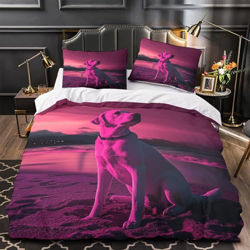 Housse de couette 135x200 imprimé 3D chien rose parure de lit microfibre douce - 2