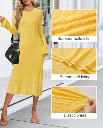 Image of Newshows Women's Hollow Slim Summer Fall Church Work Casual Sweater Dress