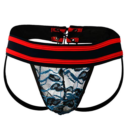EXTLPS Transparent Lace Thong G-String Sexy Jockstrap Underwear Back Adjustable for Jock Men