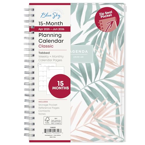 Blue Sky 2025-2026 Weekly and Monthly Academic Year 15 Month Planner Calendar, April 2025 - June 2026, 5