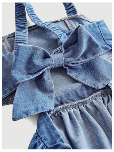 SHENHE Girl's Bow Denim Dress Criss Cross Backless A Line Flowy Summer Short Jean Dress3