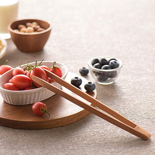 Small Bamboo Toaster Tongs: 100% Natural 8.3” Wood Mini Appetizer Tongs| Eco-Friendly, Space Saving Modern Kitchen Accessory for Home Restaurant | Set of 4