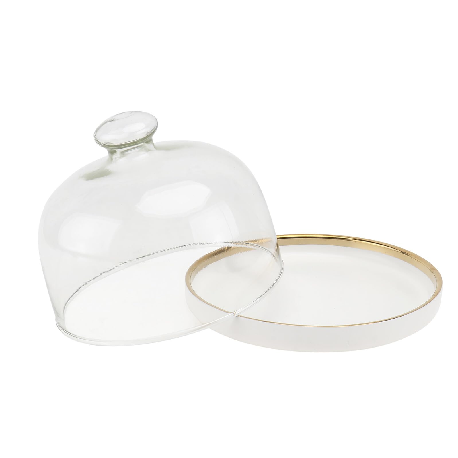 Uonlytech Couvercle à Gâteau en Verre Plateau Céramique Blanc
