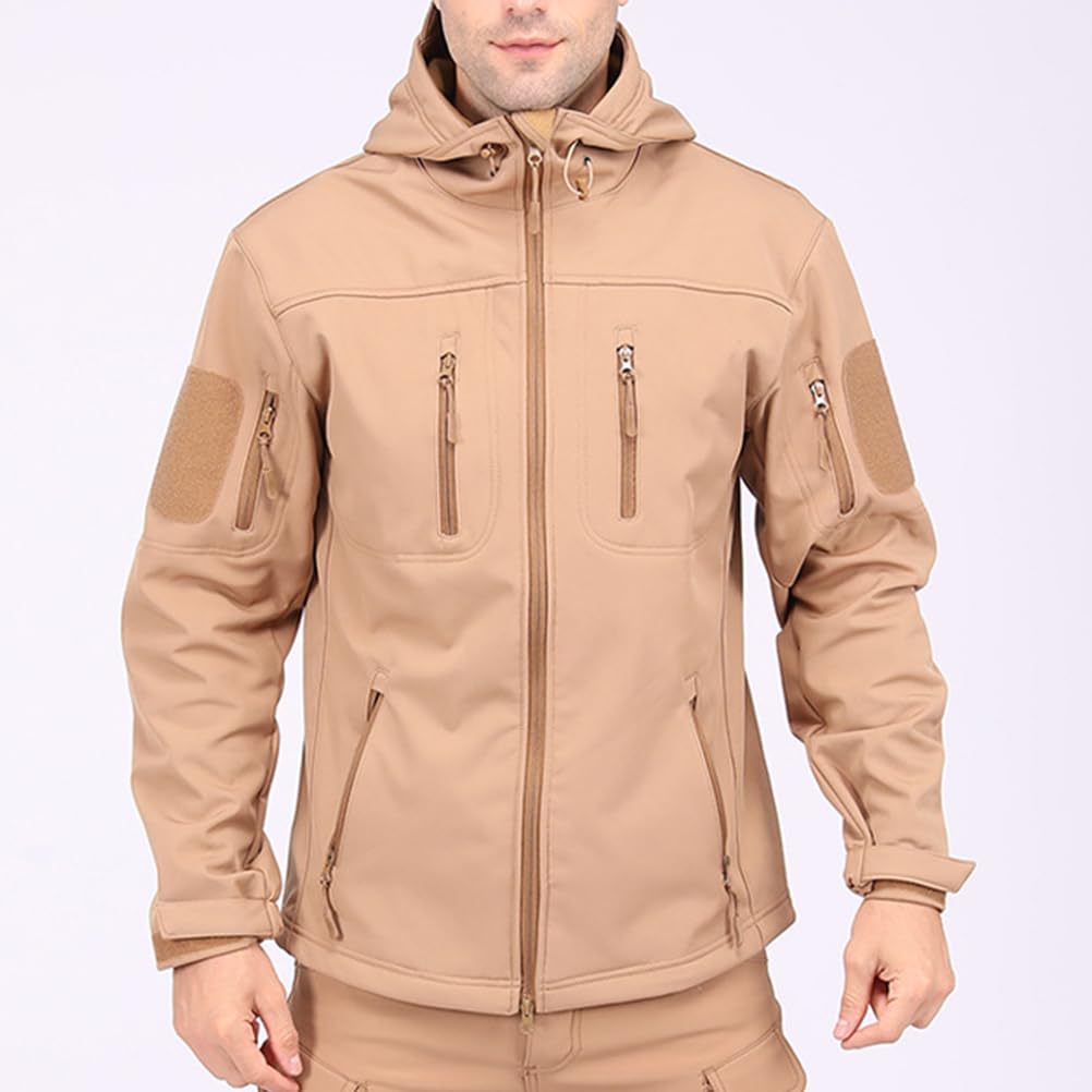 GUOCU Męskie outdoorowe wodoodporne kurtki na kemping, polowanie, wędkowanie, softshell, taktyczna kurtka z kapturem, ciepły polar, kamuflaż, wojskowe, kurtki turystyczne