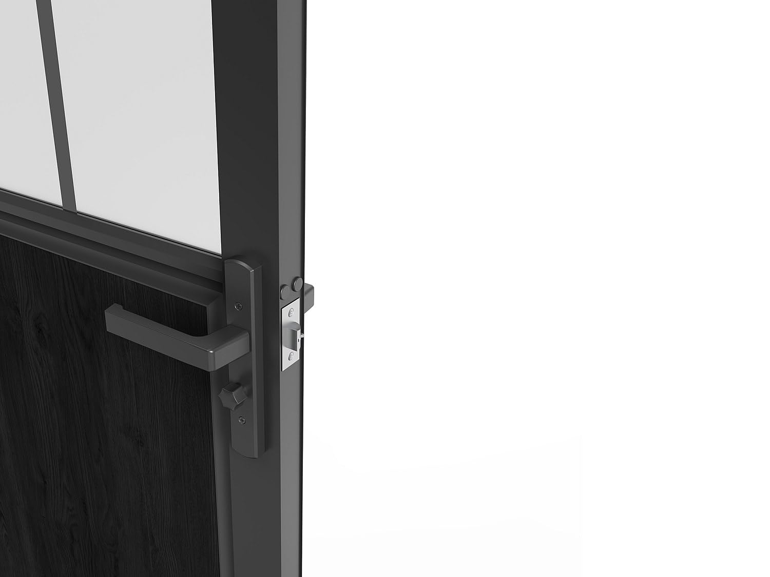 Vente-unique - Bloc porte réversible en aluminium et verre trempé dépoli style atelier - H204 x L93 cm - Noir - ERMELO