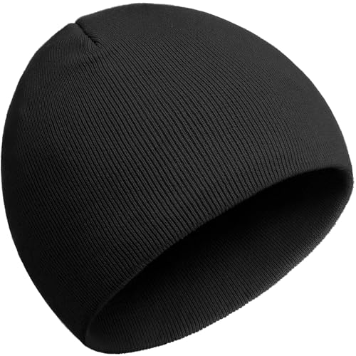 100% Cotton No Cuff Beanie Hat for Men Women Cuffless Soft Warm Unisex Ribbed Knit Winter Fisherman Skull Cap Black