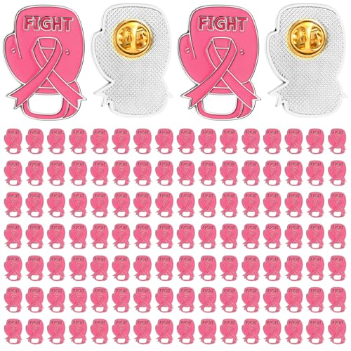 Ecally Breast Cancer Awareness Pins Bulk Pink Ribbon Boxing Glove Pins Breast Cancer Fight Bin for Charity Event