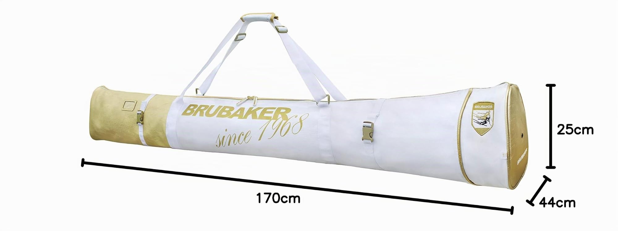 BRUBAKER Conjunto 'St. Moritz' - Bolsa para Botas y Casco de ski Junto + Bolsa para un par de Ski - Blanco/Dorado - 170 cm