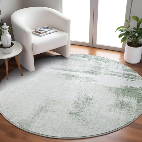 Image of Carvapet 5ft Round Rug Teal Modern Abstract Washable Low Pile