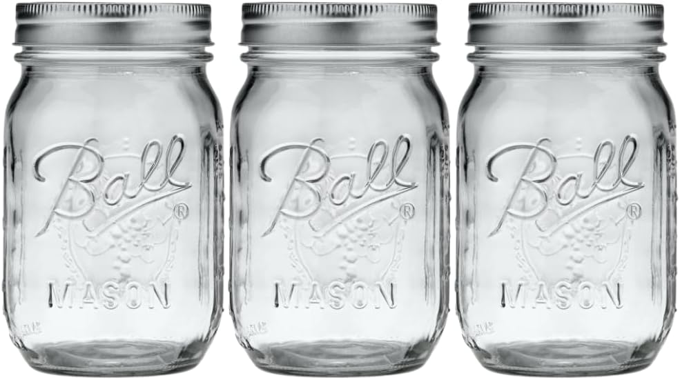 Ball Glass Mason Jar, Regular Mouth, Pint Size, 16 OZ (Pack of 3) Pint 16 Ounce (Pack of 3)