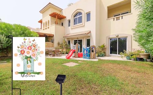 Spring-Garden-Flag8-Lighting-Modes-Solar-LED-Hello-Spring-Flag-Welcome-Summer-Seasonal-House-Flags-125-x-18-Inch-Garden-Flag-Outdoor-Decor-for-HomesGardensPatio-or-Lawn Spring Garden Flag8 Lighting Modes Solar LED Hello Spring Flag Welcome Summer Seasonal House Flags 125 x 18 Inch Garden Flag Outdoor Decor for HomesGardensPatio or Lawn