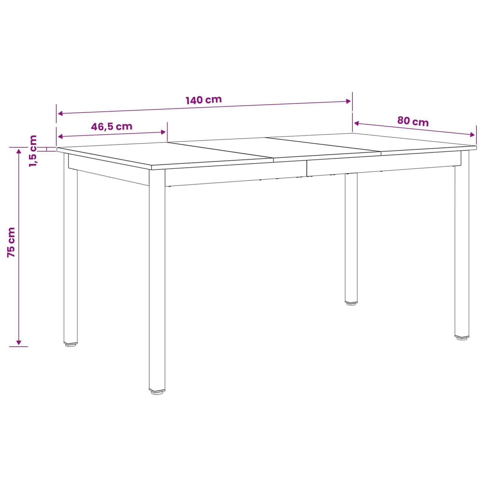 Stół do jadalni 140 x 80 x 75 cm, metalowa rama z płyty drewnopochodnej, prostokątny stół kuchenny do jadalni, salonu i jadalni, stabilny stół do jadalni dla rodziny, gości, posiłku i
