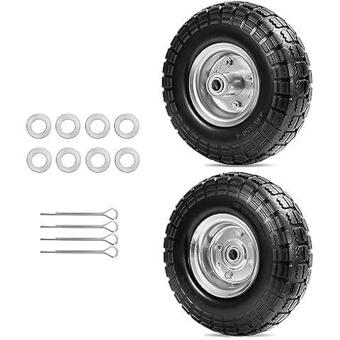 Parts Camp 4.10/3.50-4 tire replacement gorilla cart tires 10" Flat-Free Solid Tires and Wheels hand truck tires dolly tires wagon wheels With 5/8" Bearings 2.15" Offset Hub 2Pack Cover