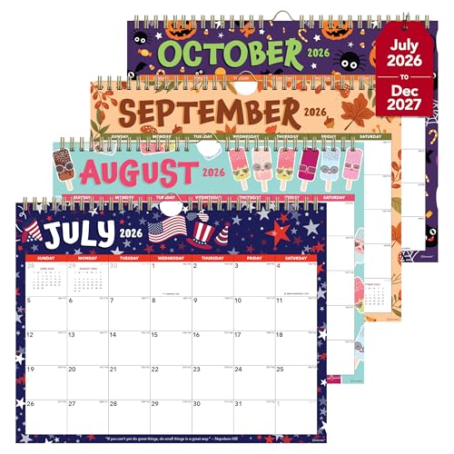 Decorably 18 Months Colorful Landscape Small Wall Calendar July 2026 to December 2027 11x8.5in Spring-Bound Sheets with Inspirational Quotes and Back Pocket for Office Home & School