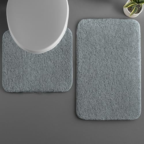 Image of LUXE HOME INTERNATIONAL Polyester Contour Bath Mat - Washable, Anti Skid, Water Absorbent Contour Mats for Bathroom, Toilet, Wash Basin & Bathroom Contour Mat Set (Grey, 45x 75 cm & 40x45)